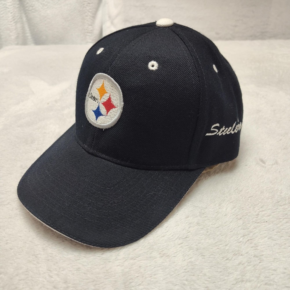 Pittsburgh Steelers Hat Cap Strap Back One‎ Size Mens Black Acrylic Wool Twill